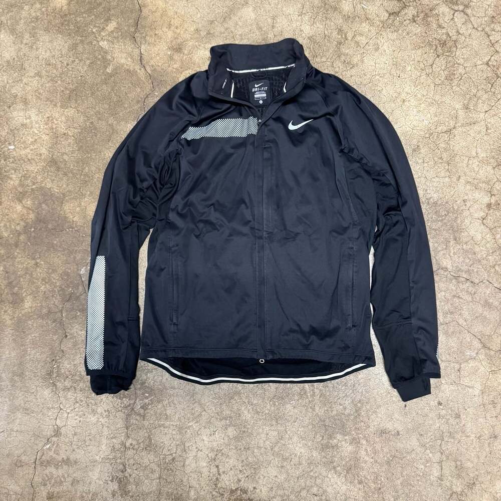 Nike Dri-FIT Running Jacket Size L Black Full Zip Reflective Grid